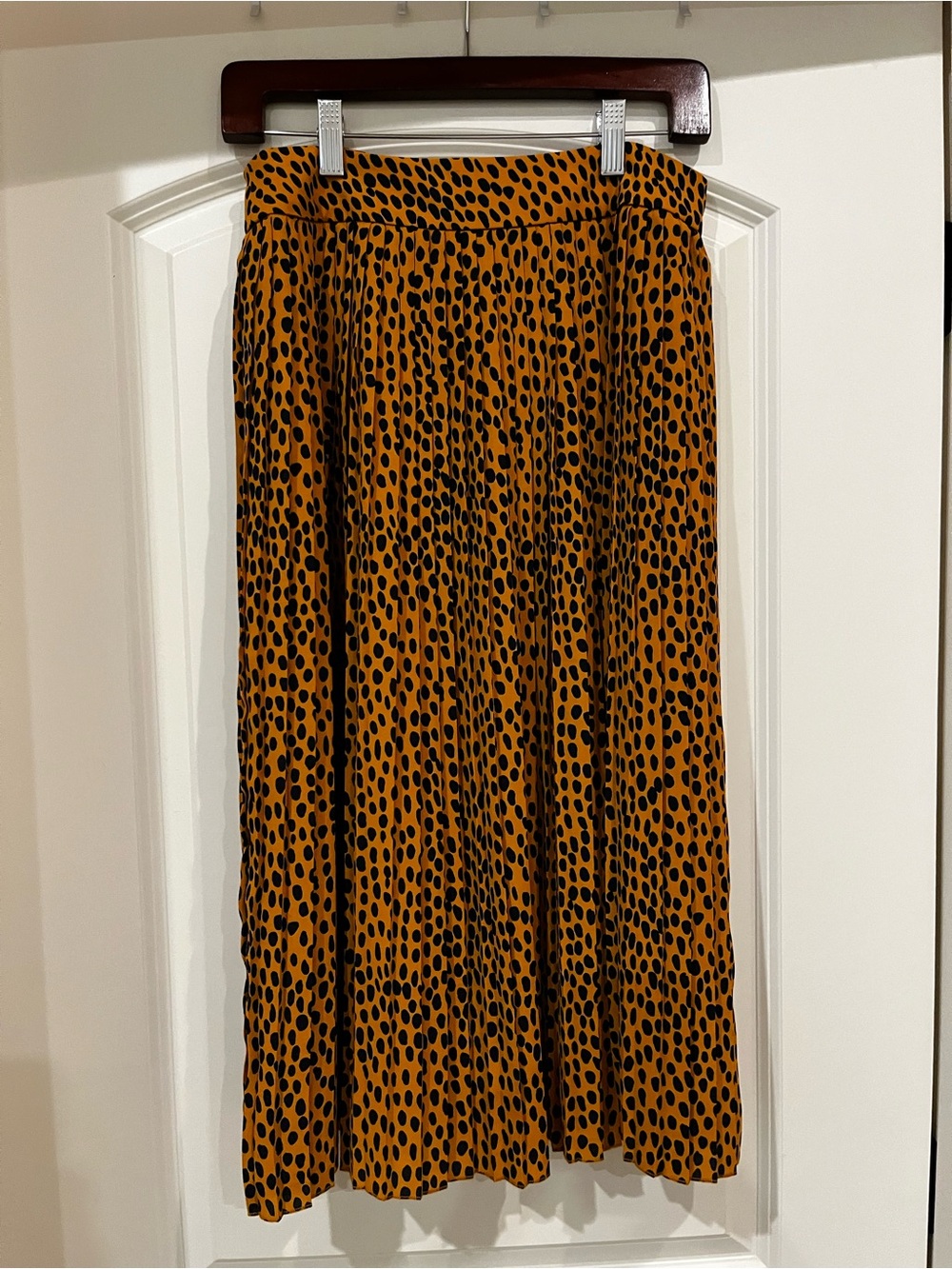 J. Crew Mustard Yellow Midi Skirt with Black Dot Print